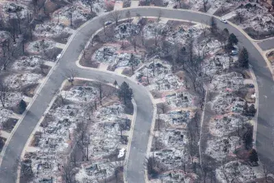 A neighborhood destroyed by a wildfire