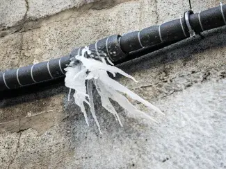A cracked frozen pipe