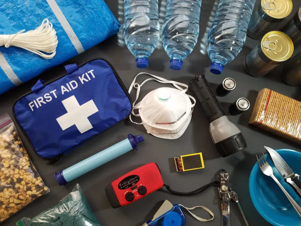 Hurricane kit items laid out on a table